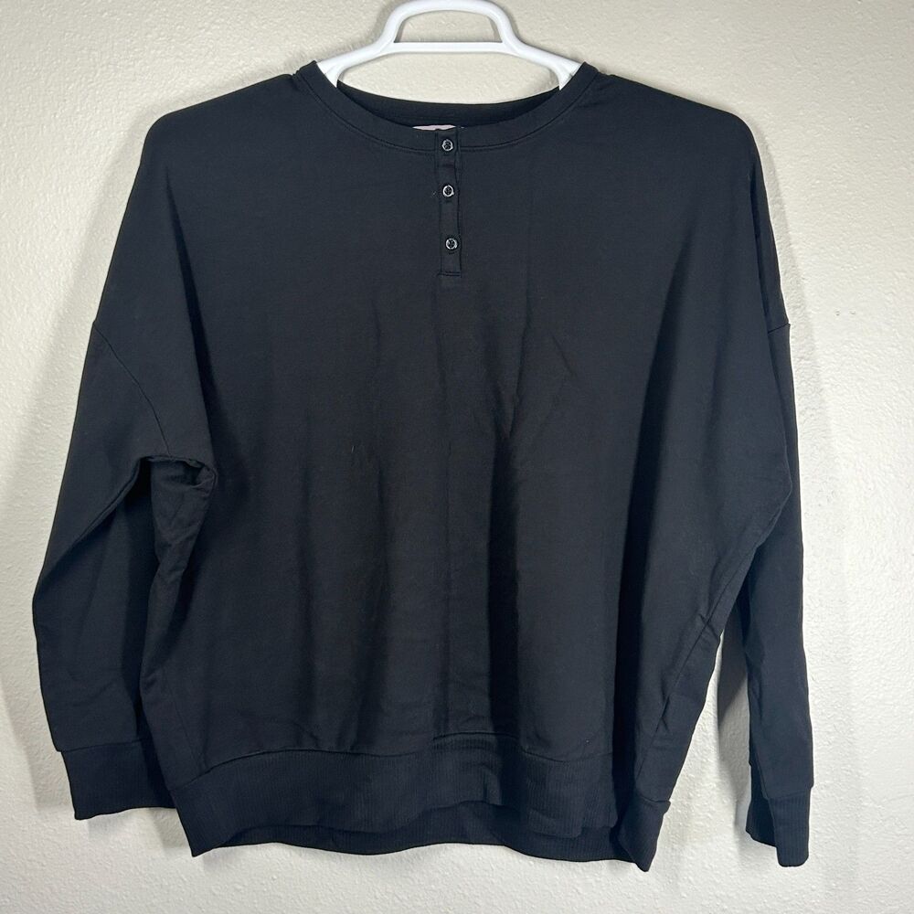 Any Body Black Henley Sweatshirt Size XS Long Sleeve Dolman Sleeve